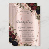  グリッター ドリップス ローズゴールド ダークフラワーズ 75th  招待状 (正面/裏面)