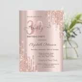 グリッター ドリップス ローズゴールド 30歳の誕生日パーティー 招待状 (スタンド正面)