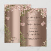 グリッター ドリップス ローズ ブライダル ウェディング フローラル リース 招待状 (正面/裏面)