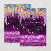 グリッター ドリップス ローズ ブライダル 16th レインボー パープル 招待状 (正面/裏面)