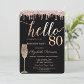 グリッター ドリップス、ワイン グラス 80歳の誕生日パーティー 招待状 (スタンド正面)