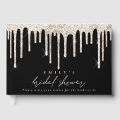 グリッター ドリップ クリーム スクリプト ブライダル シャワー ブラック ゲストブック (正面)