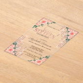 グリッター ドリップ ローズゴールド フラワー スイート16 アクリル招待状 (レイダウン)