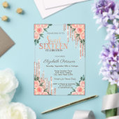 グリッター ドリップ ローズゴールド フラワー スイート16 アクリル招待状 (インサイチュ (ウェディング))