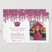 グリッター ドリップ ローズ ピンク 卒業写真 招待状 (正面/裏面)