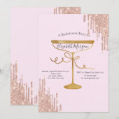 グリッター ドリップ ワイン グラス ピンク ハッチェロレッテ 招待状 (正面/裏面)