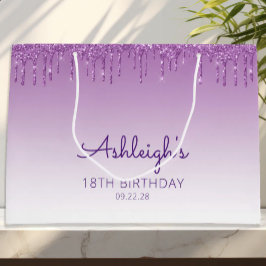 グリッター ドリップ 18歳の誕生日 パープル ラージペーパーバッグ