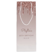 グリッター ドリップ 80歳誕生日 ローズゴールド ワインギフトバッグ (裏面)