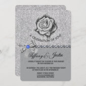 グリッター、バラ、ダイヤモンド&ボウ結婚式招待状 招待状 (正面/裏面)