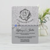 グリッター、バラ、ダイヤモンド&ボウ結婚式招待状 招待状 (スタンド正面)