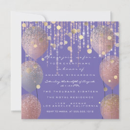 グリッター バルーン ローズゴールド  ブライダル スイート 16歳の誕生日 パープル 招待状
