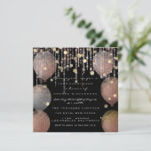 グリッター バルーン ローズゴールド  ブライダル スイート 16 ブラック 招待状 (スタンド正面)