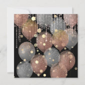 グリッター バルーン ローズゴールド  ブライダル スイート 16 ブラック 招待状 (裏面)