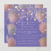 グリッター バルーン ローズゴールド  ブライダル スイート 16 プープル 招待状 (正面/裏面)