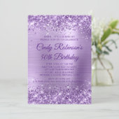 グリッター パープル ホイル サプライズ 50歳の誕生日 招待状 (スタンド正面)