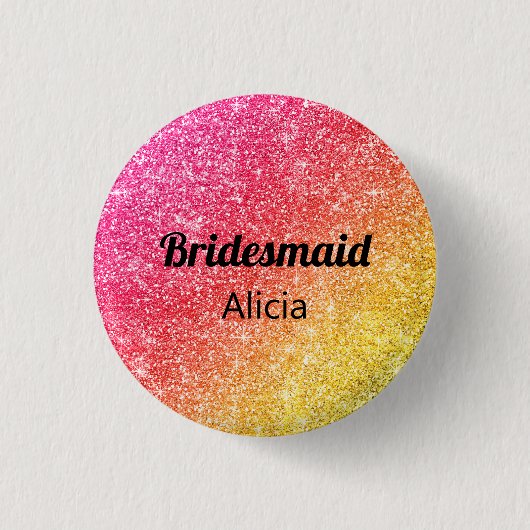 グリッター ピンクのウェディング ドレス 黄色 ゴールド ボタン 缶バッジ (正面)