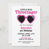 グリッター ピンク サングラス ガーリー 3歳児 誕生日 招待状 (正面)