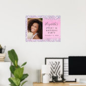 グリッター ピンク スイート16 バースデーパーティー ポスター (ホームオフィス)