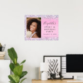 グリッター ピンク スウィート16 バースデーパーティ ポスター (ホームオフィス)