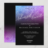 グリッター ピンク ティール 水彩 リハーサル ディナー 招待状 (正面/裏面)