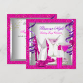 グリッター ピンク パープル グラマラス ナイト マルティーニ パーティー 招待状 (正面/裏面)