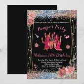 グリッター ピンク/ブラックのティーン女子のためのスパパーティーの招待状 招待状 (正面/裏面)