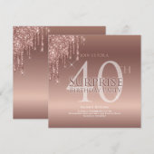 グリッター ピンク 40歳 サプライズ バースデー 招待状 (正面/裏面)
