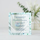 グリッター ピーコック フェザー 40歳の誕生日パーティー ティール 招待状 (スタンド正面)