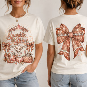 グリッター フットボール リボン ローズゴールド ピンク スパークル トライブレンドTシャツ