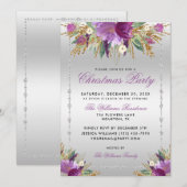 グリッター フラワーズ、ダイヤモンド フレームのクリスマス パーティー イン 招待状 (正面/裏面)