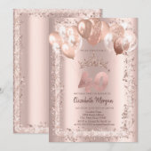 グリッター フレーム, クラウン, 風船 40歳の誕生日 招待状 (正面/裏面)