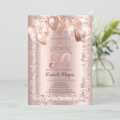 グリッター フレーム, クラウン, 風船 50歳の誕生日 招待状 (スタンド正面)