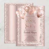 グリッター フレーム, クラウン, 風船 80歳の誕生日 招待状 (正面/裏面)