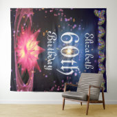 グリッター フローラル バックドロップ | 60歳の誕生日パーティー タペストリー (インサイチュ(横))