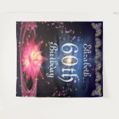 グリッター フローラル バックドロップ | 60歳の誕生日パーティー タペストリー (正面(横))