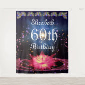 グリッター フローラル バックドロップ | 60歳の誕生日パーティー タペストリー (正面)
