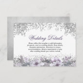 グリッター フローラル パープル ウェディング レセプション 詳細 招待状 (正面/裏面)