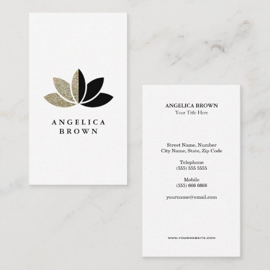 グリッター&ブフェイクラックロータスフラワー 名刺 (正面/裏面)