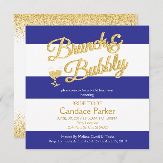 グリッター、ブルー王室のブライダルシャワー招待状 招待状 (正面/裏面)