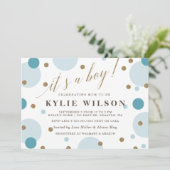 グリッター ブルー コンフェッティ おとこの赤ちゃん歓迎会 招待状 (スタンド正面)