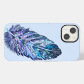 グリッター ブルー フェザー iPhoneケース iPhone 13ケース (裏面横)