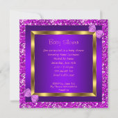 グリッター ベビーシャワー ガール パープル ピンク エスニック 招待状 (裏面)