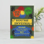 グリッター・ペイントボール・パーティーの招待状 招待状 (スタンド正面)