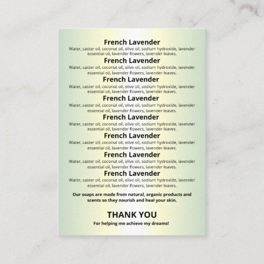 グリッター&ホログラフィック石鹸の香り成分リスト 名刺 (裏面)