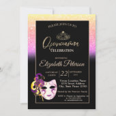 グリッター・ボケ,ティアラ,仮面舞踏会 quinceañera 招待状 (正面)