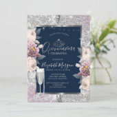 グリッター，ボホフラワーズガラス真珠ブルーキンセアニェラ 招待状 (スタンド正面)