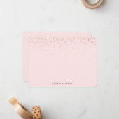 グリッター ボーダー、 ブラッシュ ピンク カスタマイズ ノートカード (正面/裏面インサイチュ)