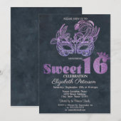 グリッター・マスク・バイオレット Sweet 16 招待状 (正面/裏面)