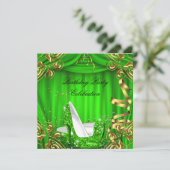 グリッター ライム ハイ ヒール ゴールド シルク 誕生日パーティー 招待状 (スタンド正面)