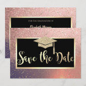 グリッター ローズゴールド 卒業 おめでとうございます Save The Date セーブザデート (正面/裏面)